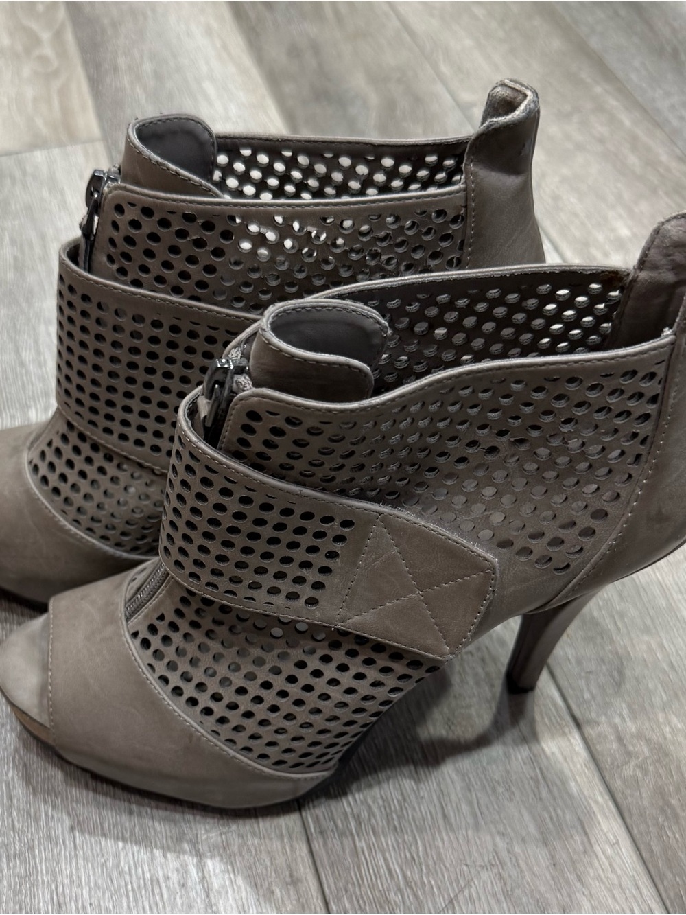 Simply Vera Vera Wang Taupe Perforated Peep-Toe High Heel Booties